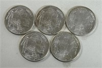 (5) 1oz SILVER INDIAN HEAD BUFFALO COINS