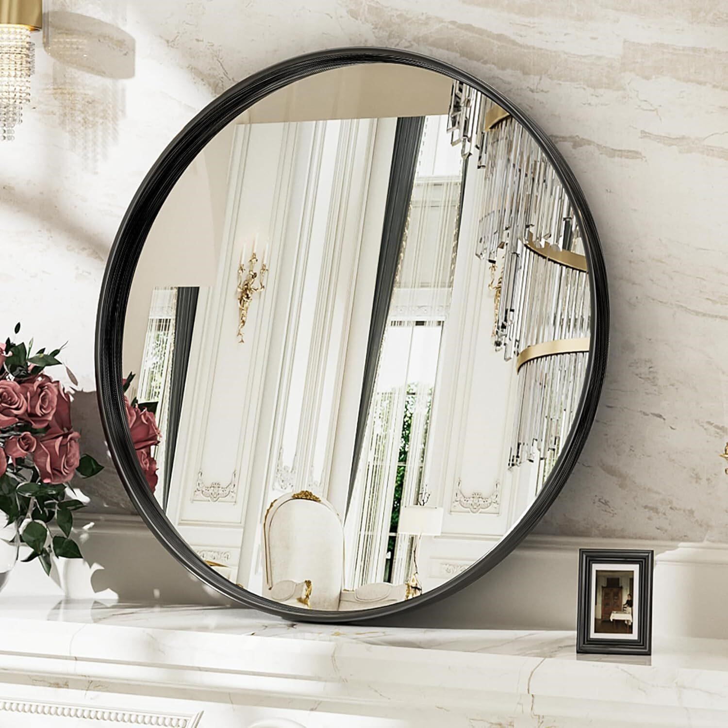 Suidia Wall Mirror, Black Metal Frame 24 inch