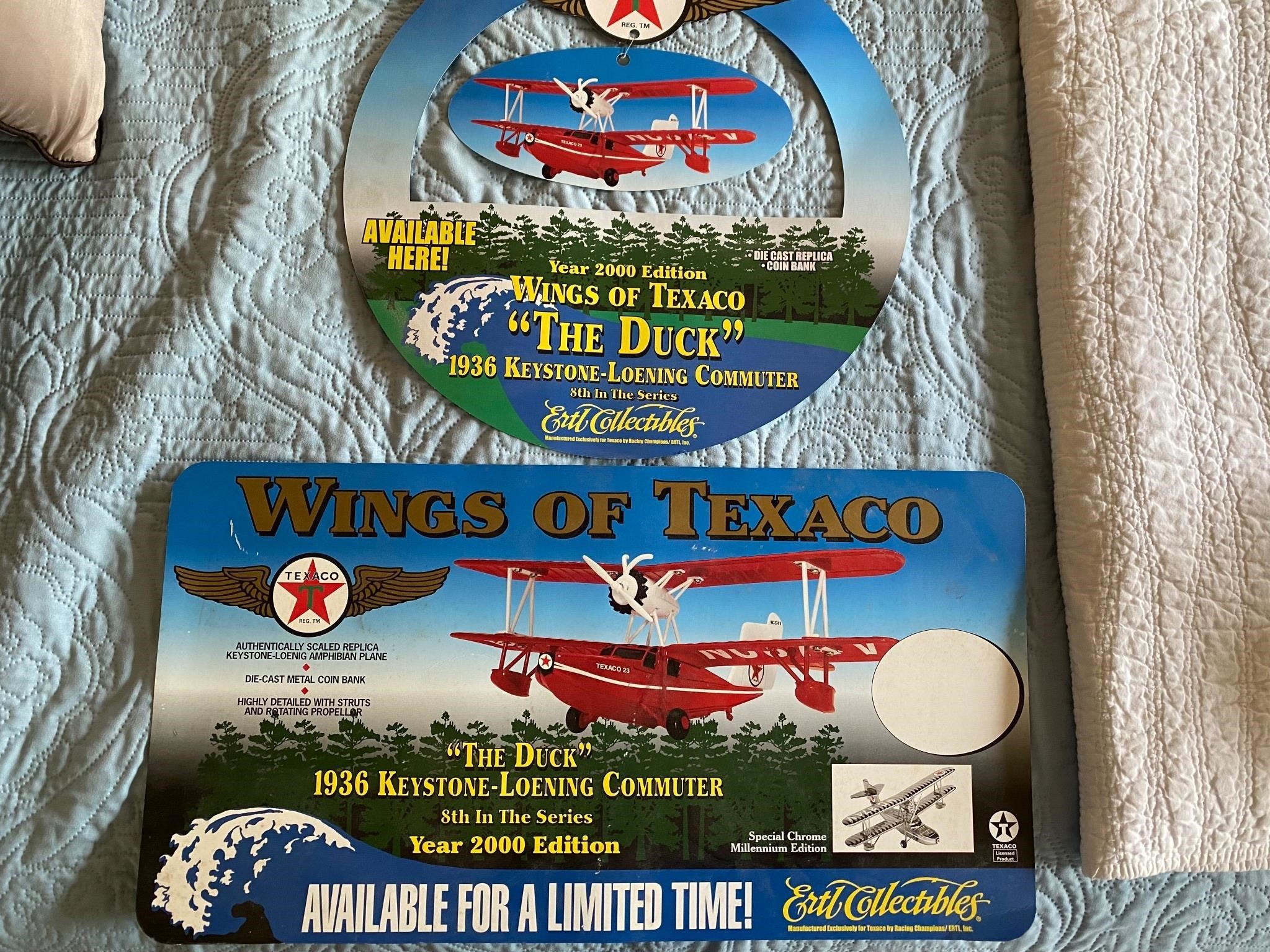 2 Wings of Texaco "The Duck" Cardboard Adv. Signs
