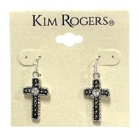 Kim Rogers White Sapphire Textured Cross Earrings