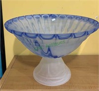 Large blue and clear satin glass punch bowl.