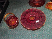 2 ruby glass pieces that fade to amber - short