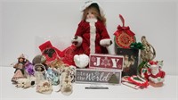 Holiday Porcelain Doll, Santa Light & Other Decor
