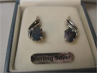 Sterling Silver Triple Opal Earrings Hallmarked