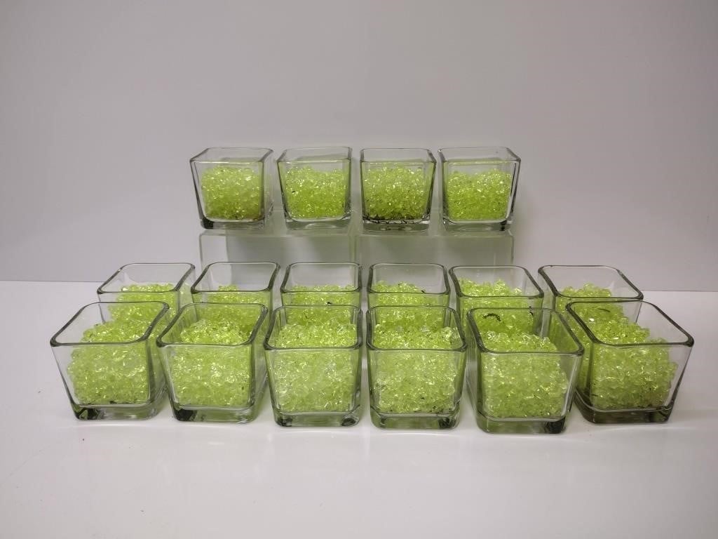 Clear Glass Vases w/ Green "Glowing" Rocks