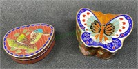 Cloisonné enamel butterfly trinket box and koi