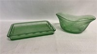Green depression glass pieces