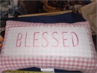 Pink Checked "Blessed" Pillow