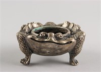 Chinese Silver Plated Bronze Toad Censer Xuande Mk