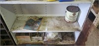 Shelf lot of Plumbing parts, creosote, and