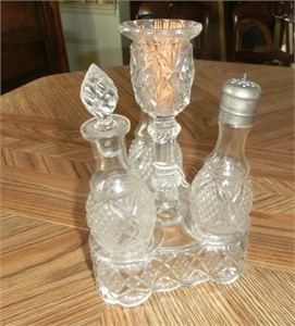 Early American pattern glass cruet bottle set