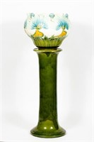 2 Piece Set Majolica Floral Jardiniere with Stand
