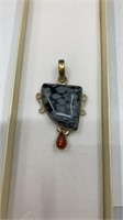Sterling Silver Large Agate And Amber Pendant Mark