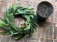Wreath, Outdoor Wall Thermometer & Glazed Pot