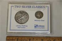 2 Silver Coins-Liberty Walking Half Dollar & Mercu