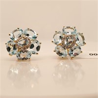 $350 Silver Blue Topaz &White Topaz(10ct) Earrings