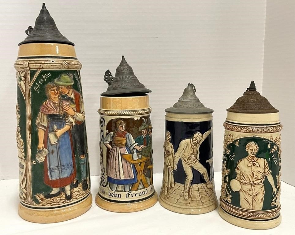 Four Vintage German Beer Steins