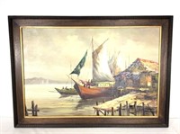 Oil on Canvas, Fishing Boats, signed dated