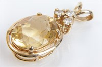 Jewelry 14kt Yellow Gold Citrine & Diamond Pendant