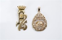 Two gold & diamond pendants