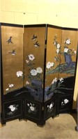 Four panel enameled Japanese room divider,