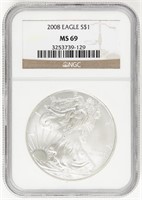 Coin 2008 Silver Eagle-NGC-MS69