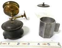 Lot off 4,Collar Button Tin,Glass,Hanging Cup