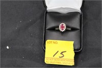 RUBY AND  ( DIAMOND LIKE CHIPS) LADIES RING