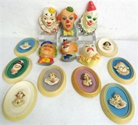 Lot of 8 Chalkware Clowns/ 6 Composite Pictures