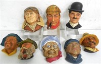 Lot of 8 Chalkware Heads Incl. Charlie Chaplain