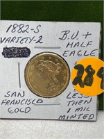 1882s HALF EAGLE GOLD $5 DOLLAR COIN