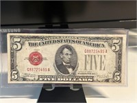 1928 Series E Red Seal Five Dollar Bill