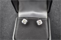 White sapphire radiant cut solitaire earrings