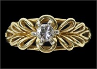 14K Yellow Gold round brilliant cut diamond ring,