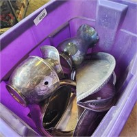 Vintage Silver-Plate Items in tote