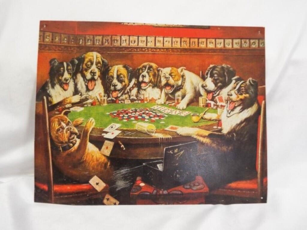 Tin Wall Hanger "8 Drunken Dogs Playing Cards"