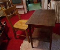 Oak chair and table,  chair 32 inches tall at back