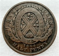 Pièce 1844 ½ Penny CANADA, Pré-Confédération