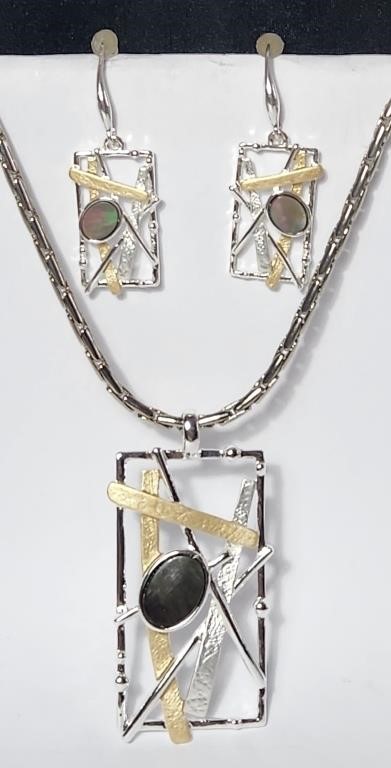 Abalone Shell Modernist Necklace & Ear Rings