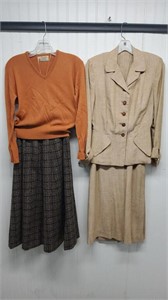 1940's Swansdown NY 2pcs Suit & Vtg Sweater & Skit
