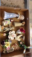 2 trays of bells floral pieces, figurines,