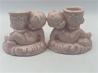 Two Early Ceramic / Pottery Candle Holders