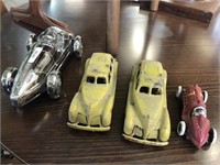 4 CAST IRON REPRODUCTION RACING CARS