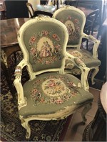 PAIR OF FRENCH STYLE UPHOLSTERED ARM CHAIRS