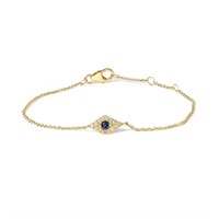 10K Gold Blue Sapphire & Diamond Evil Eye Bracelet