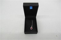 Sterling Silver Garnet Diamond Heart Necklace 18"