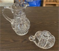 Cut Glass Pitcher, Cut Glass Candy Dish