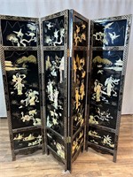 Black Lacquer & Mother of Pearl 4 Panel Screen