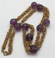 Vintage Gold Tone Costume Necklace W Glass Beads