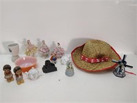 vintage figurines, glassware, dutch windmill, etc.